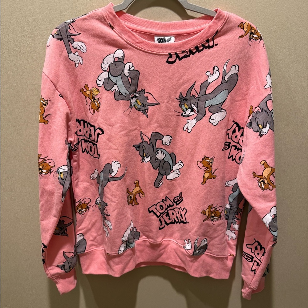 Brand New Women’s Tom and Jerry Graphic Crewneck Sweatshirt Pink Size Small